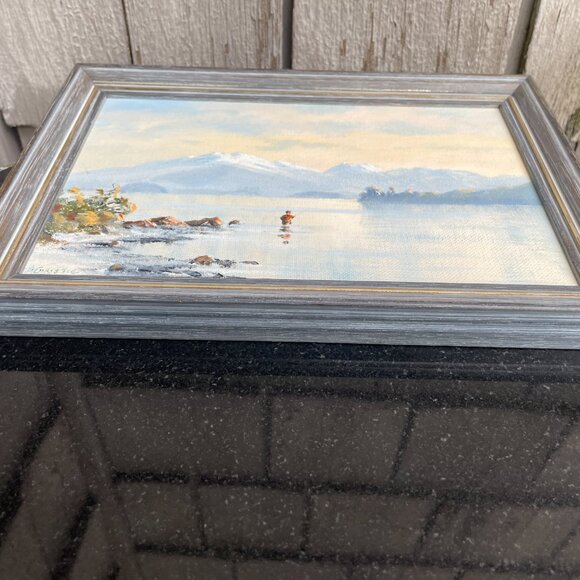 Lake Taupo New Zealand Fisherman Lake Mountains Original Oil Canvas A Christe - Picture 6 of 8